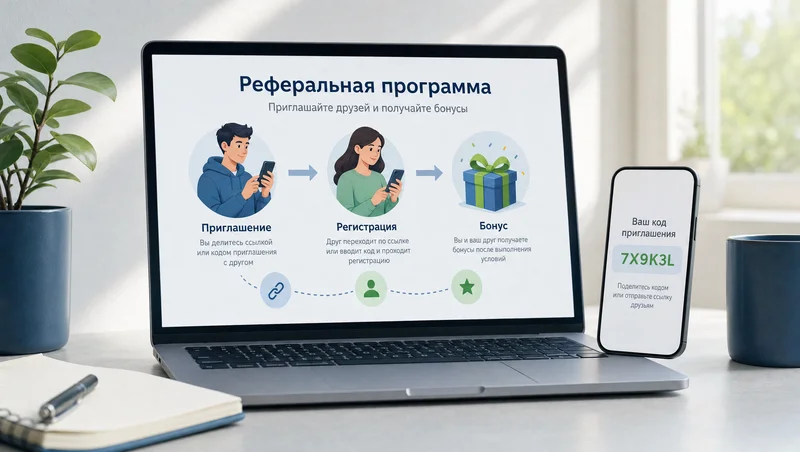 Схема реферальной программы на ноутбуке