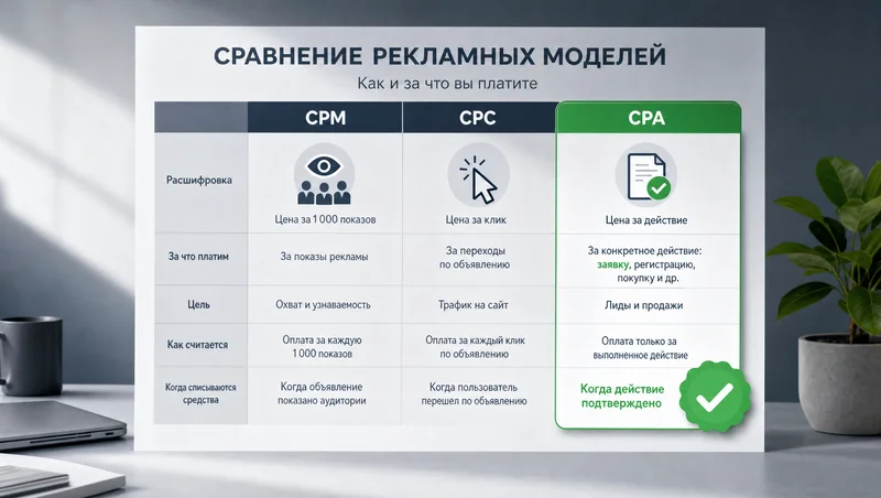 Сравнение моделей оплаты рекламы