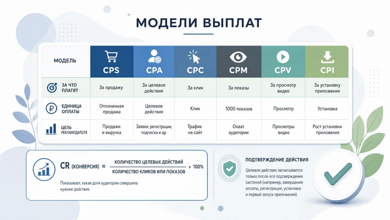 Таблица моделей выплат в партнерках