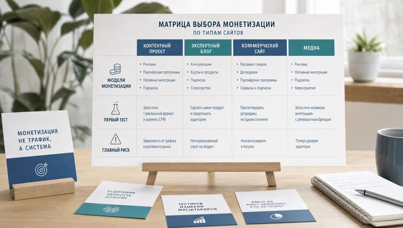 Матрица выбора монетизации под тип сайта