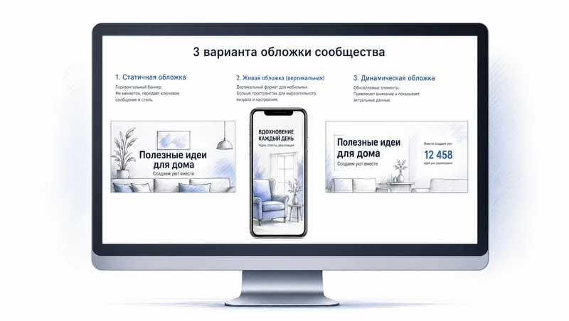 Три типа обложек сообщества ВК