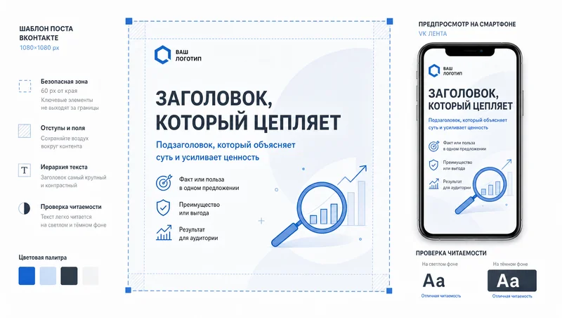 Шаблон поста ВК с мобильным предпросмотром