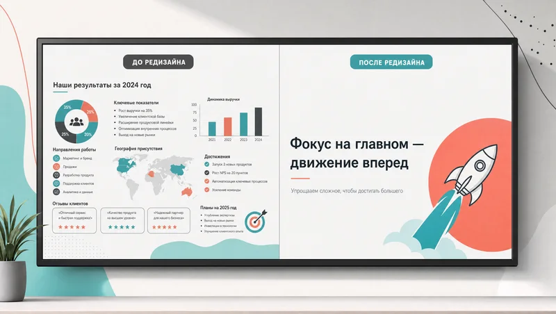 Сравнение перегруженного и чистого слайда