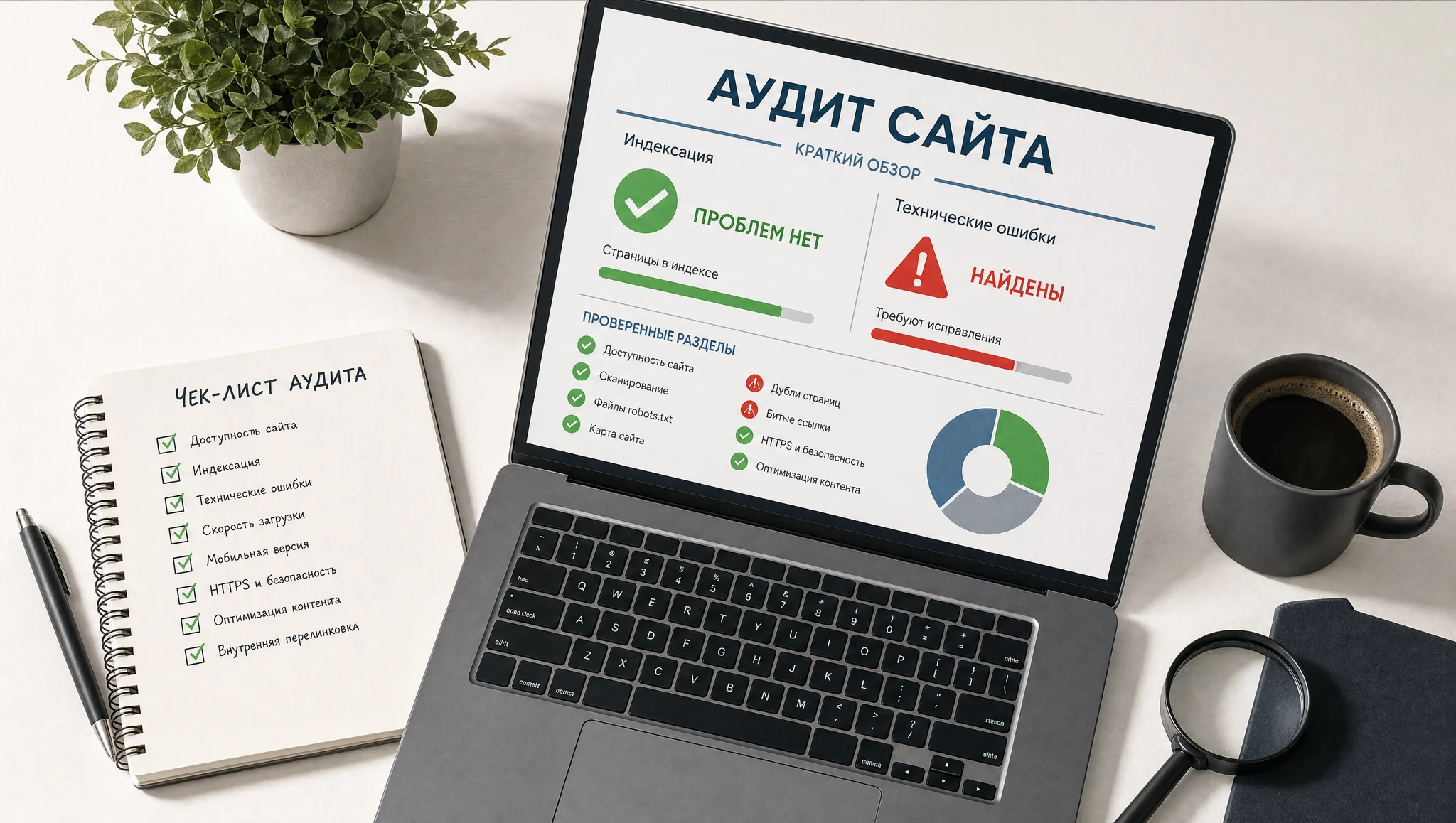 отчет SEO-аудита на рабочем столе