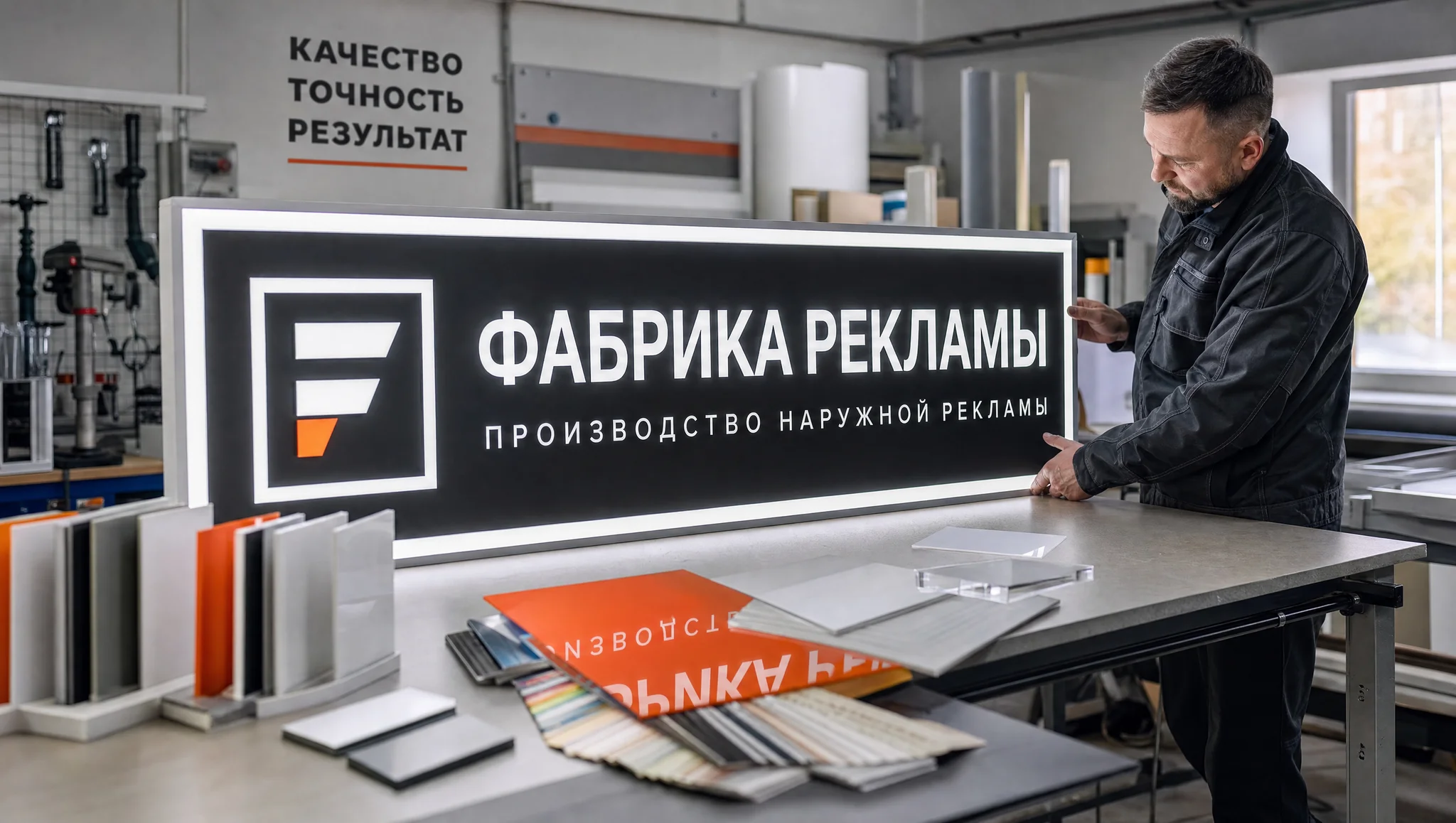 Готовая вывеска в цехе РПК