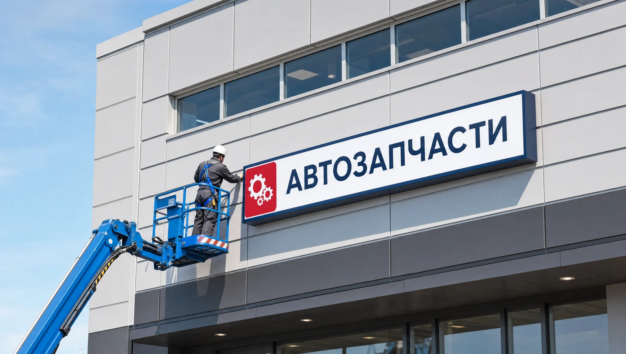 Монтаж светового короба на фасаде