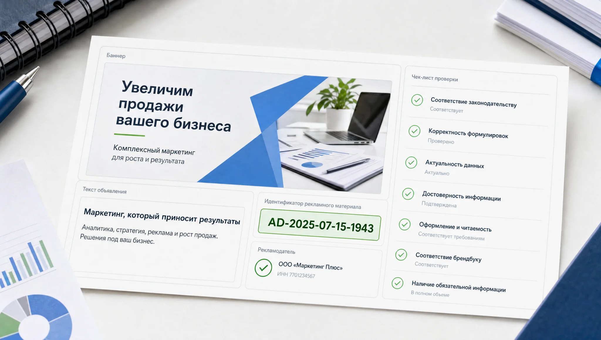 Карточка креатива с ERID и пометкой
