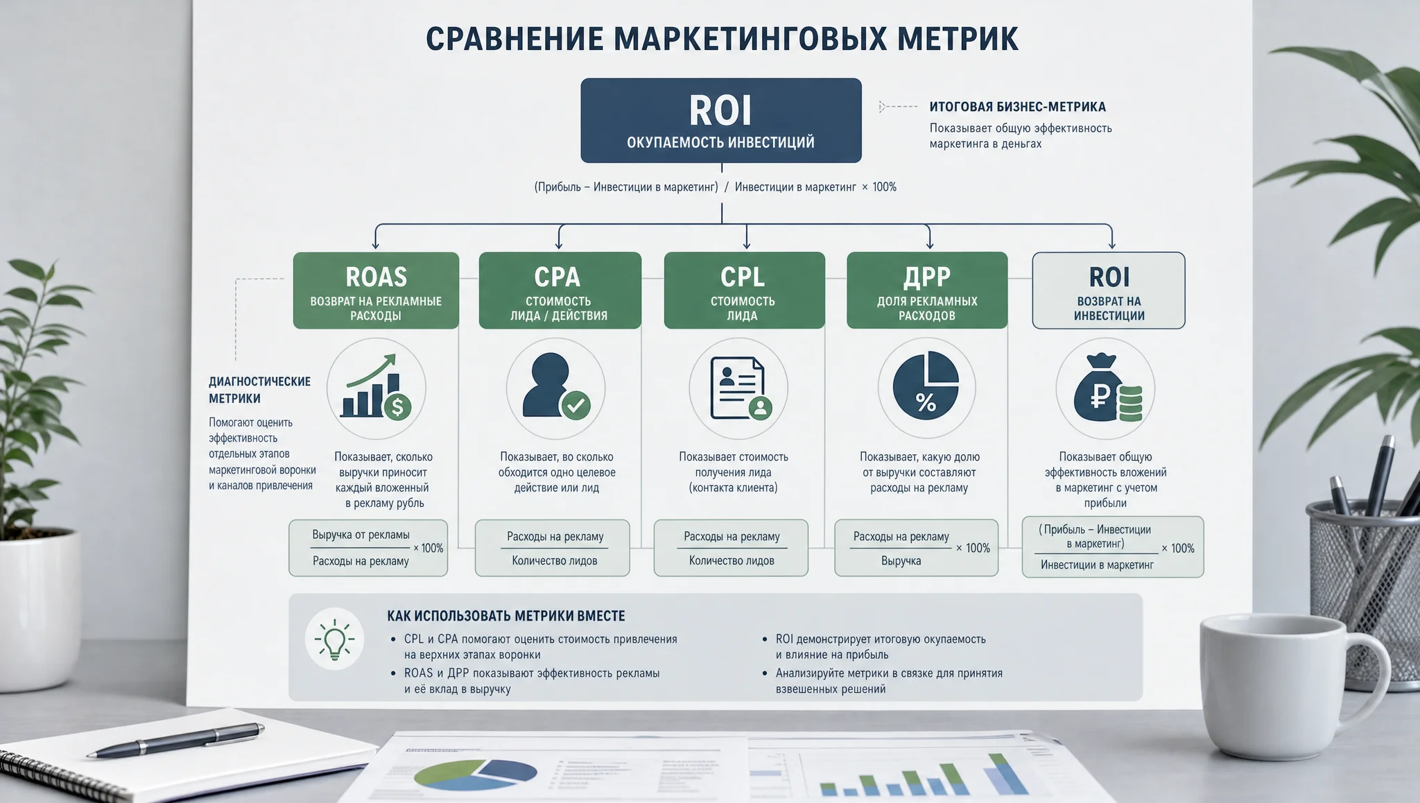 Сравнение ROI с рекламными метриками