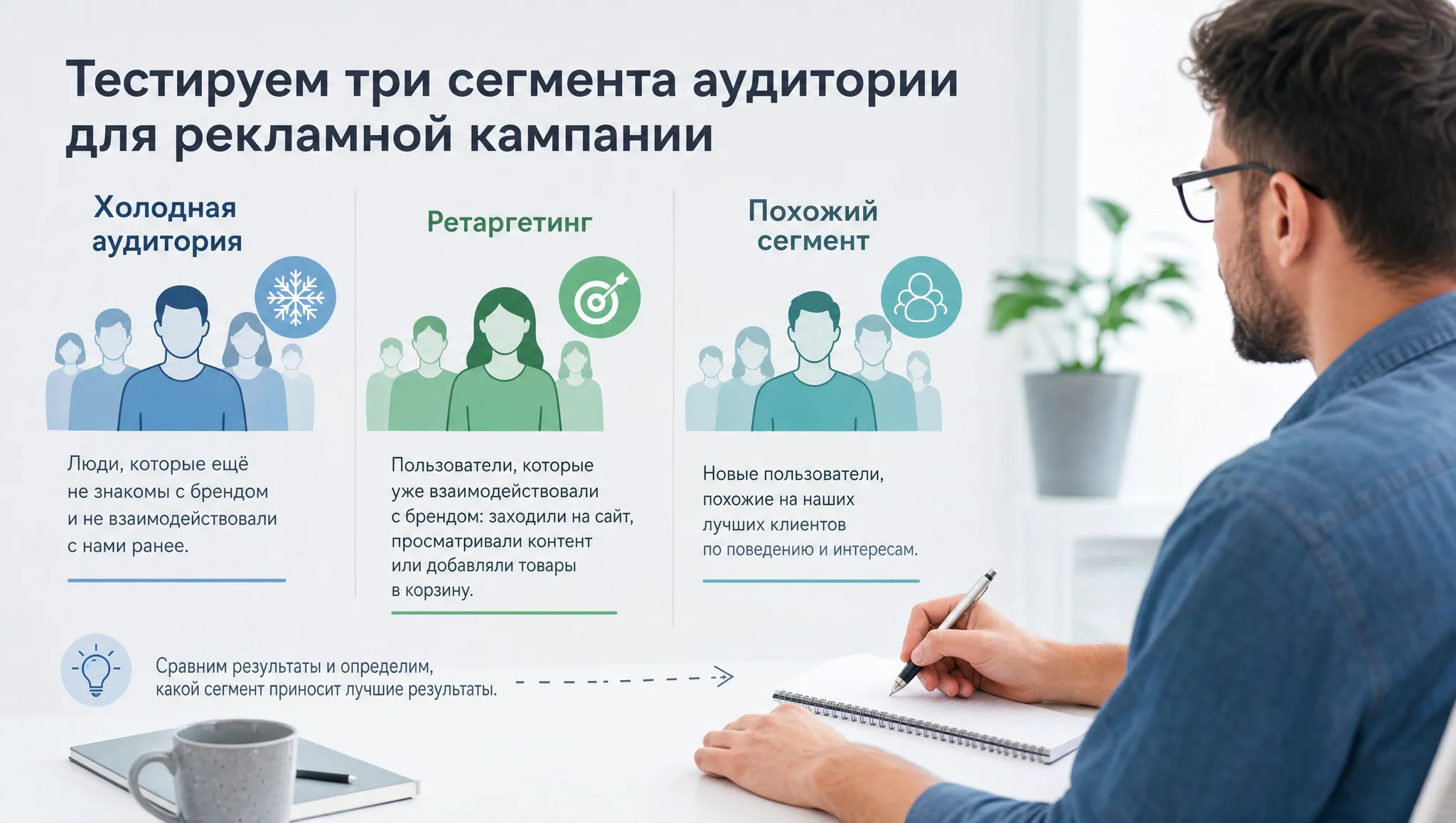 Три сегмента аудитории для теста VK