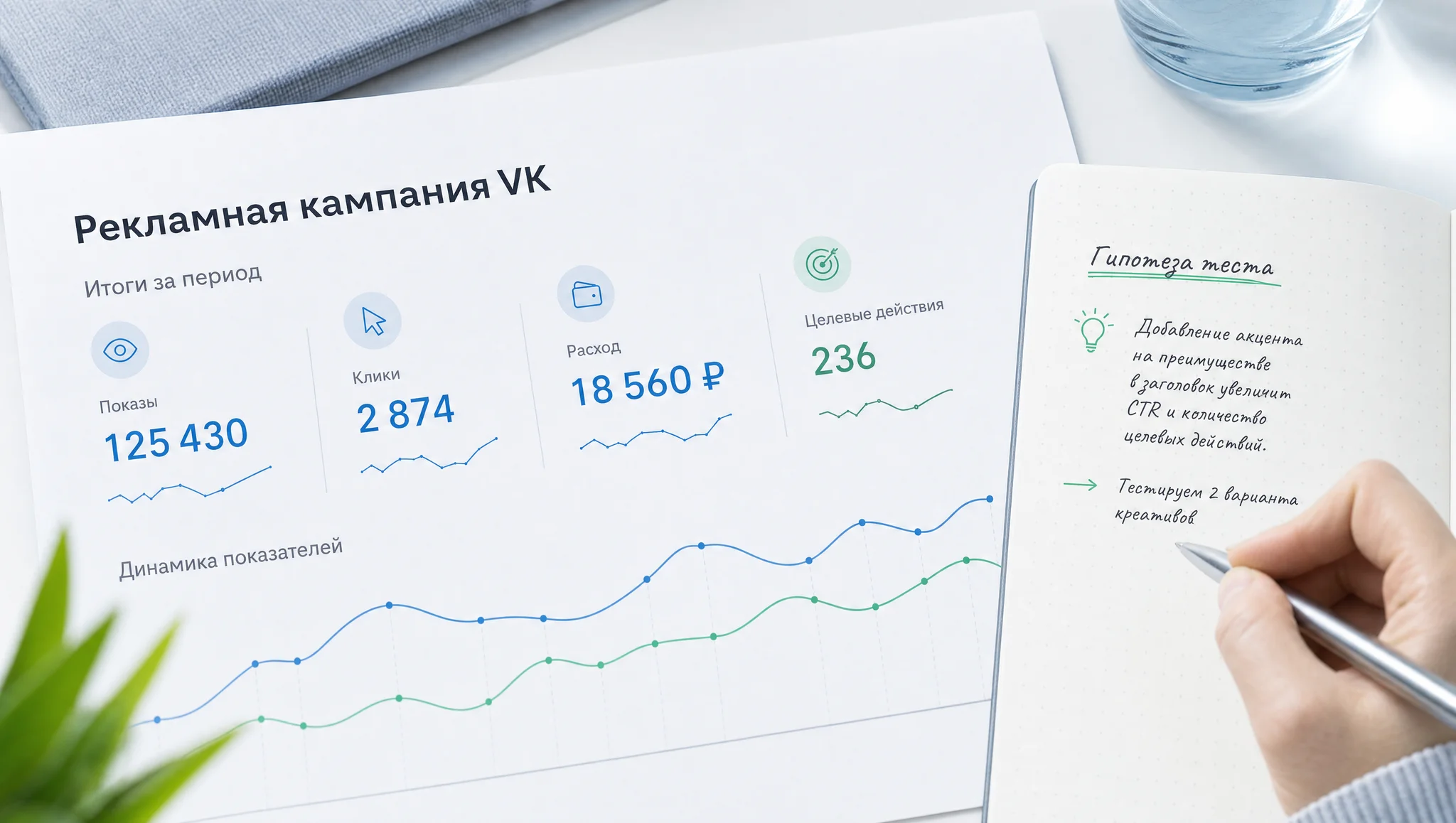 Статистика кампании VK по гипотезе теста