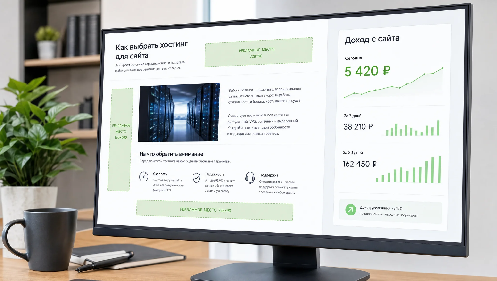 Панель монетизации сайта через AdSense