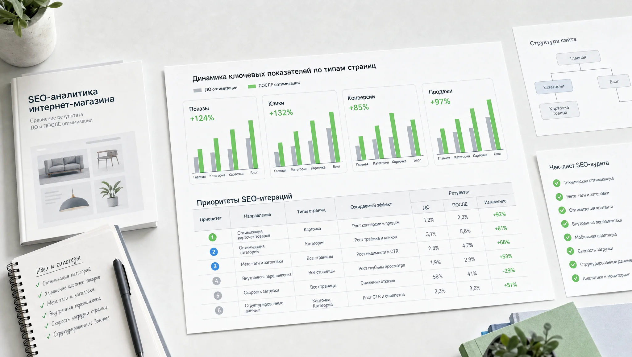 Метрики эффекта SEO по типам страниц
