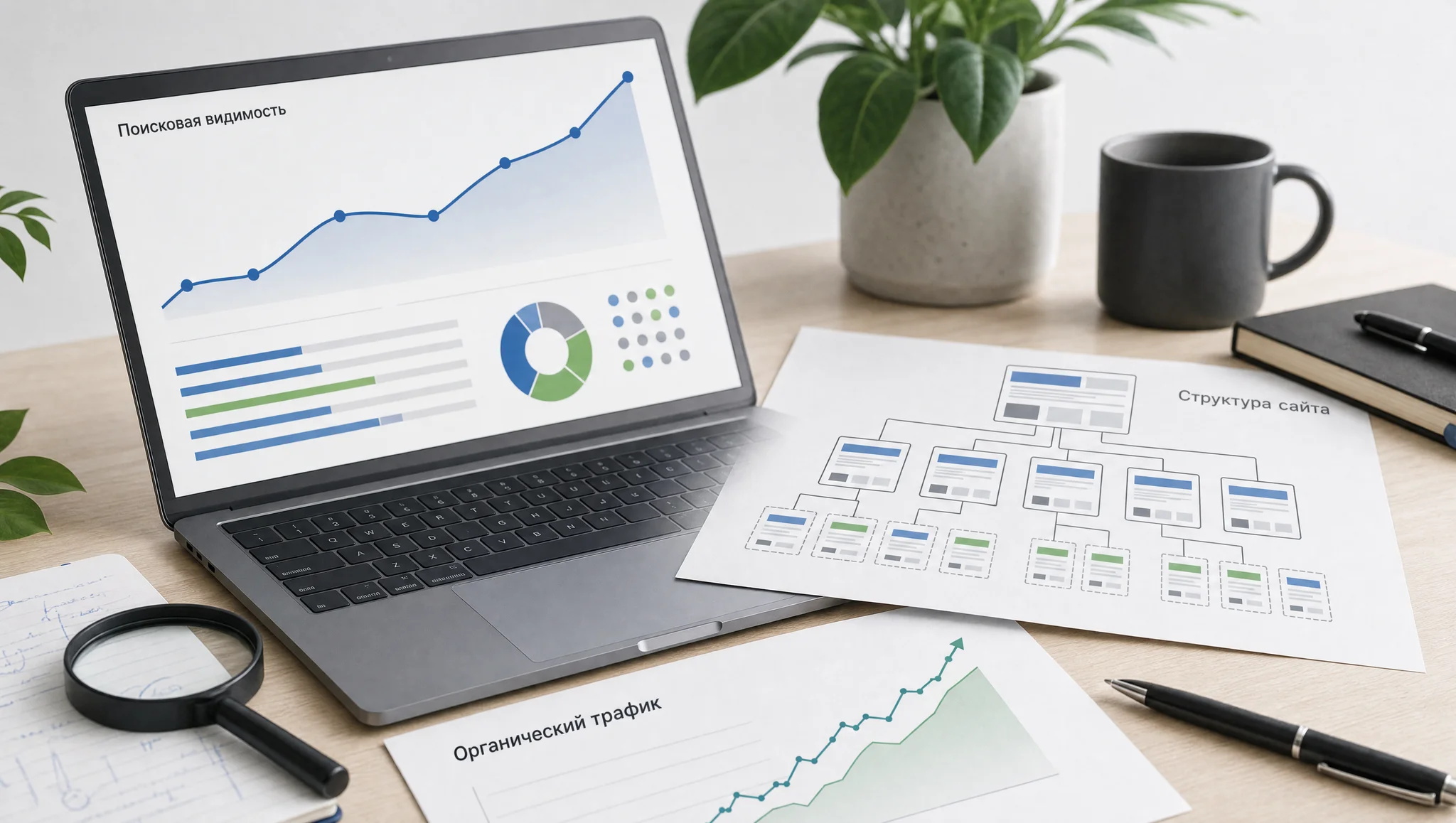 SEO-специалист анализирует продвижение сайта