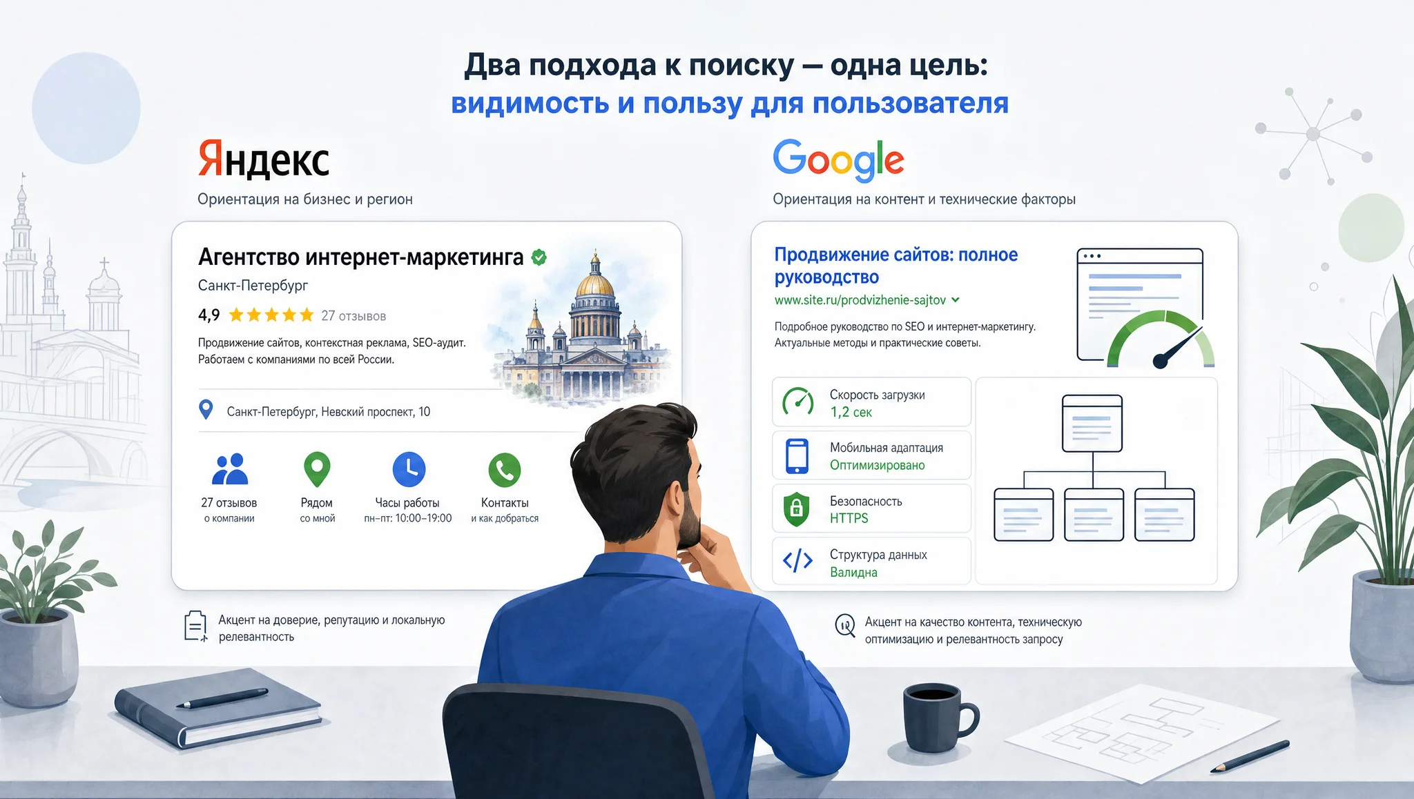 Сравнение продвижения в Яндексе и Google