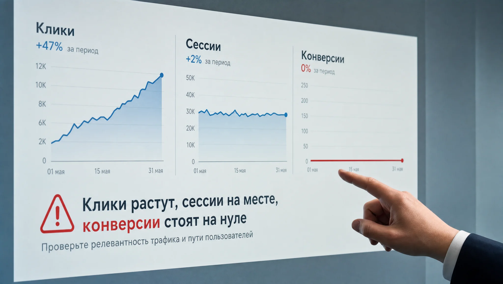 расхождение кликов сессий и конверсий