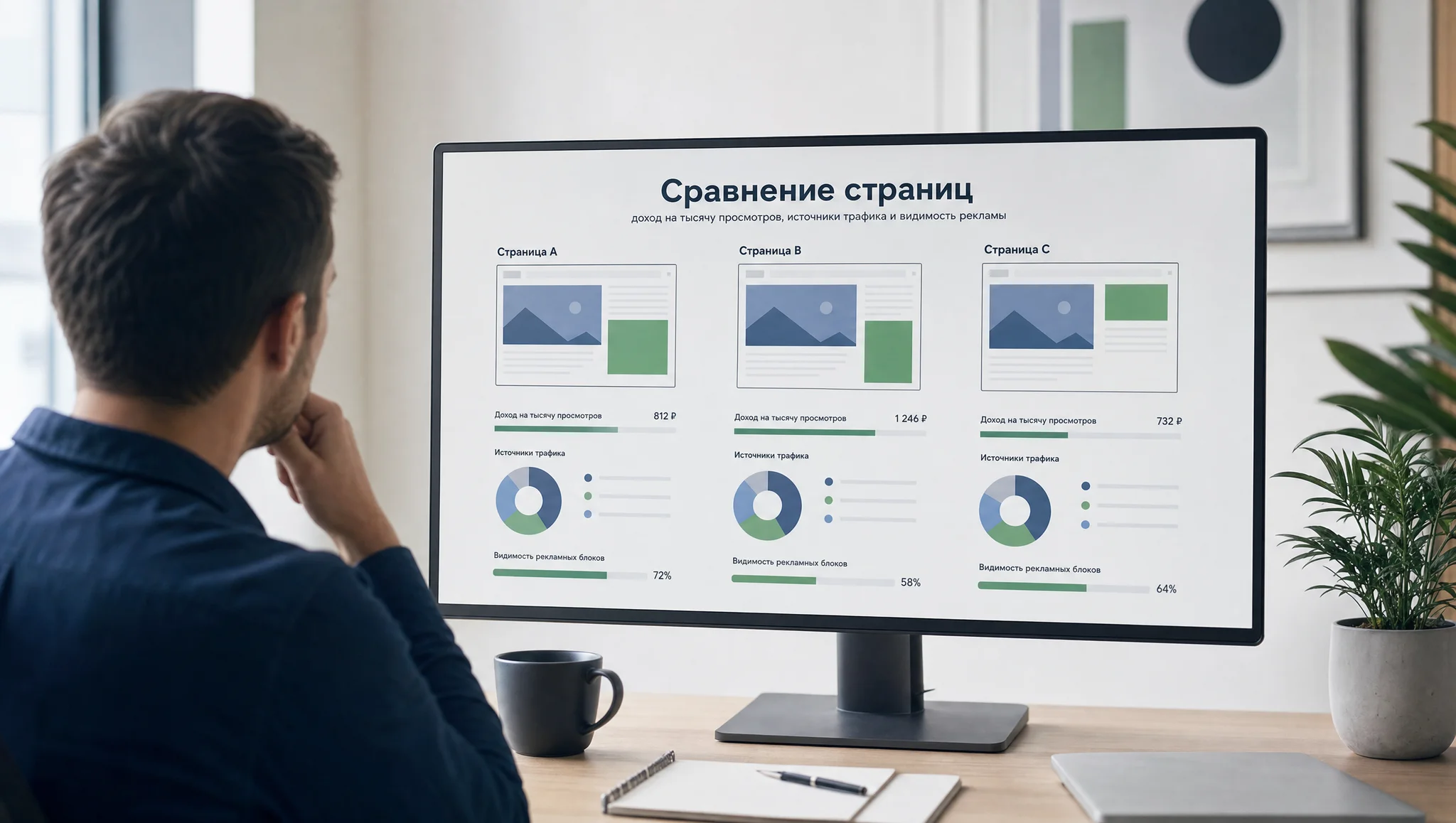 сравнение дохода рекламы по страницам сайта