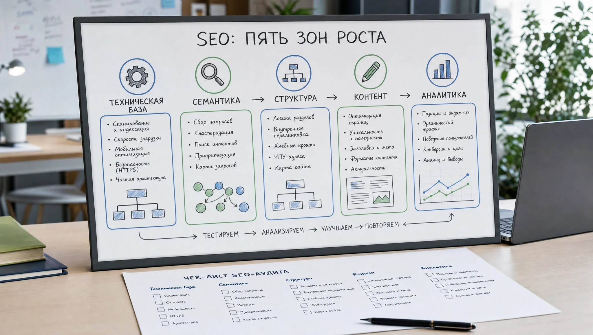 Доска с контурами комплексного SEO