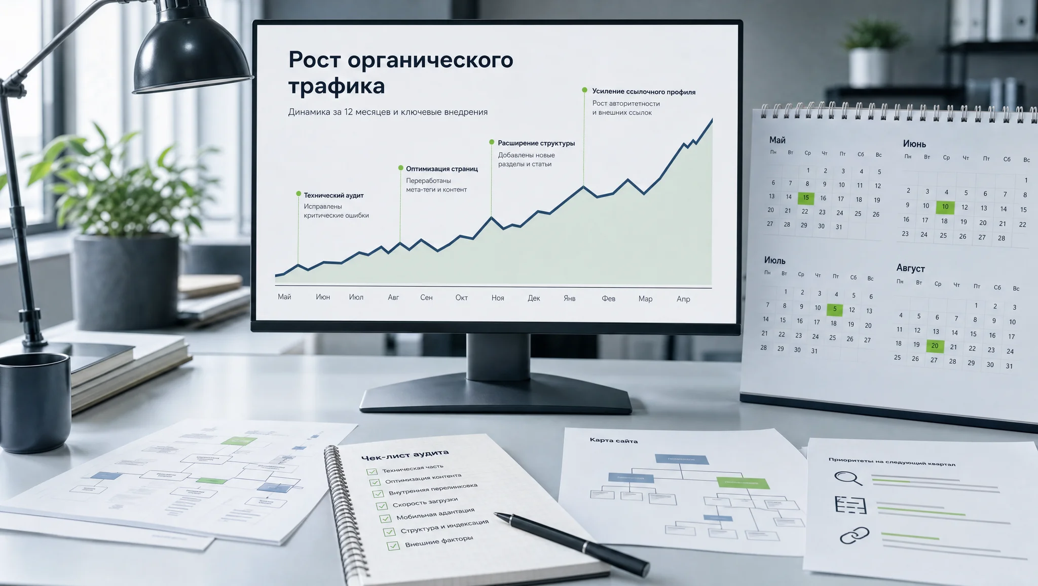 График SEO-результатов по месяцам