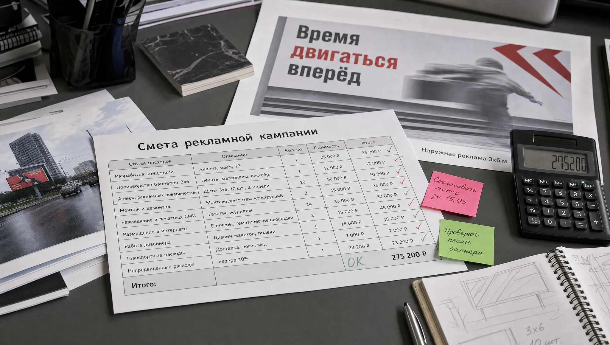 смета рекламной кампании на столе